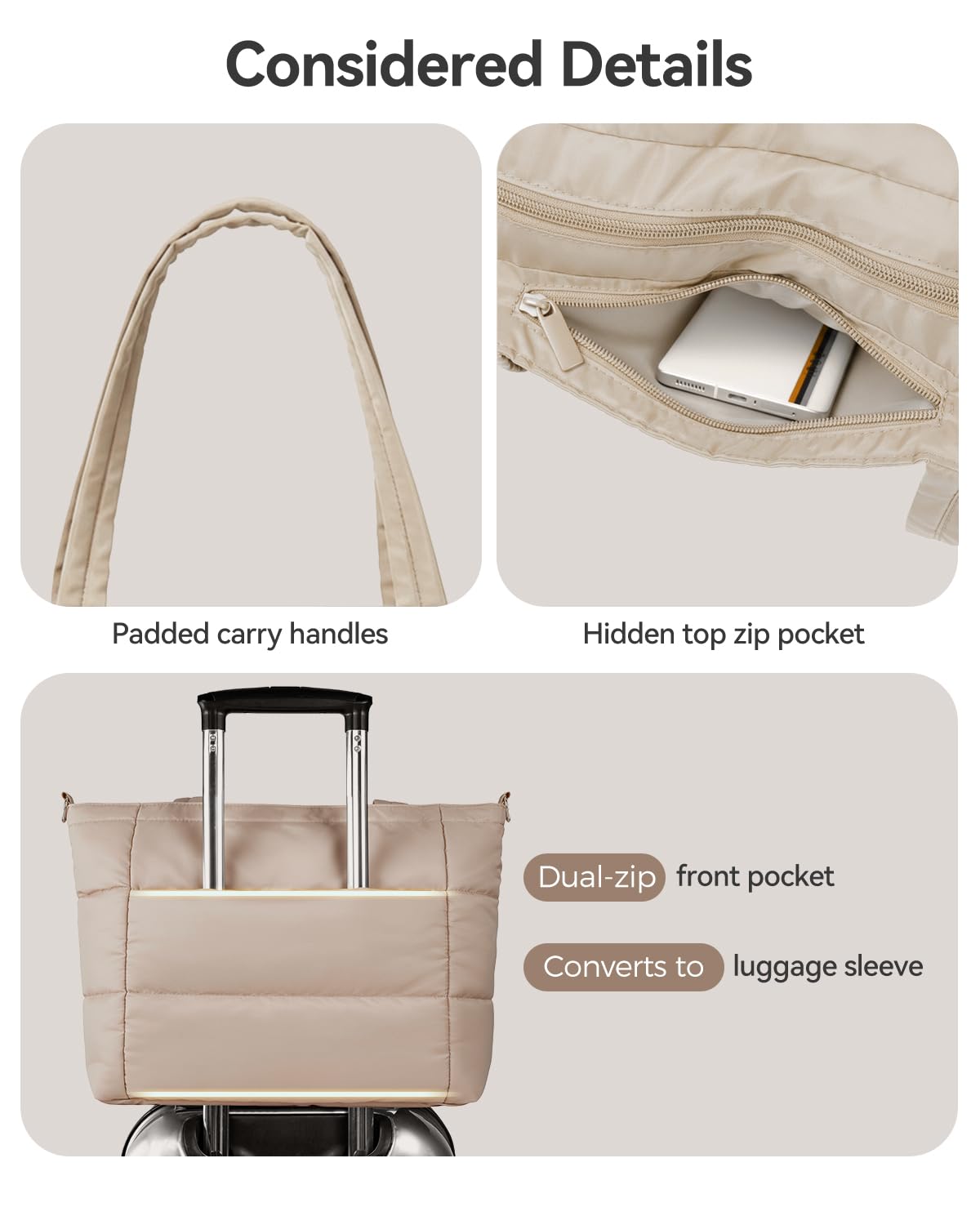 Moyad Borsa Tote Donna Trapuntata in Piumino, Borsa a Tracolla Leggera con Spallaccio, Grande Capacità per Lavoro Viaggio Shopping Università