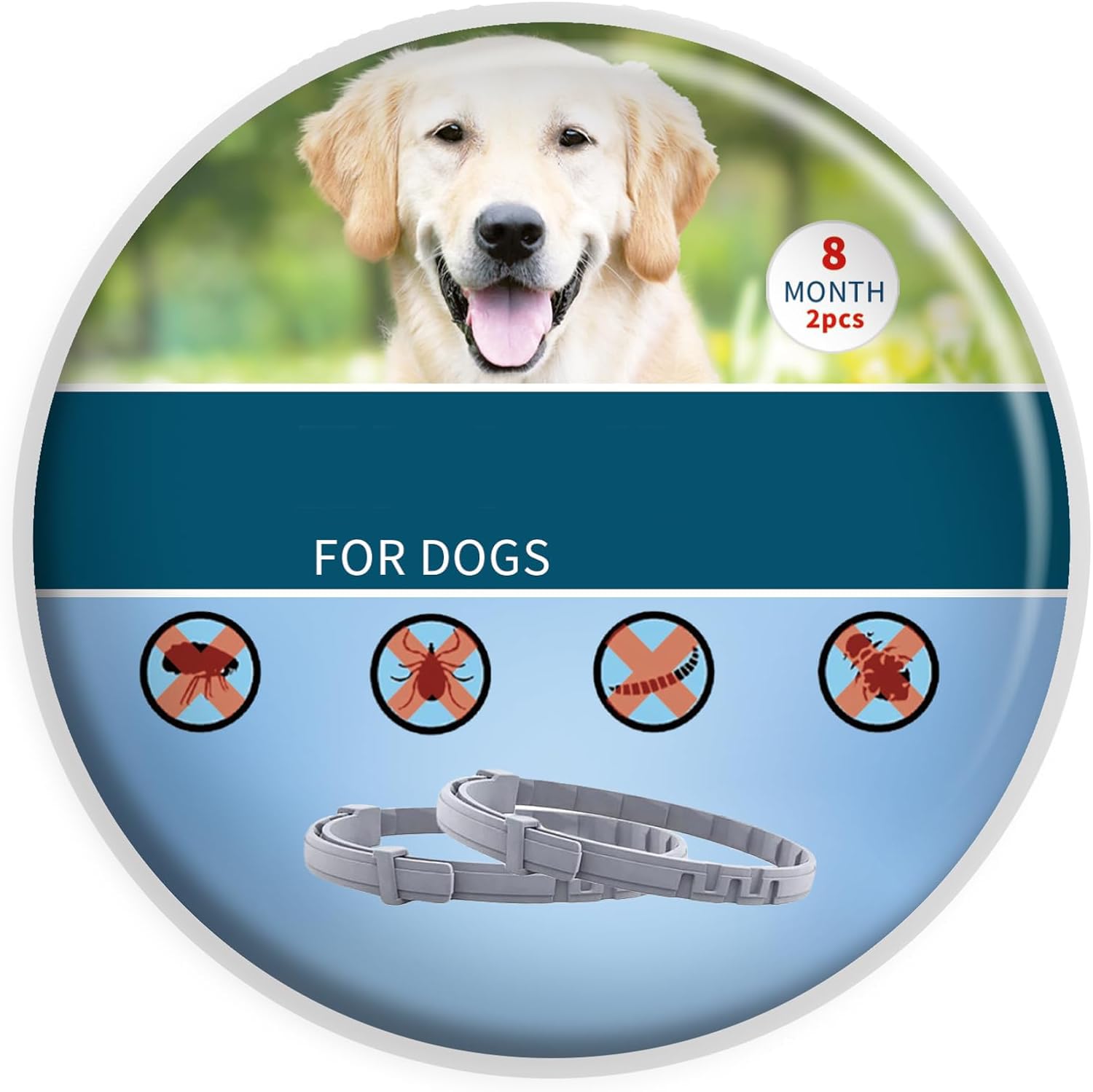 2 Collar para Perros y Gatos 8 Meses de Protección Collares más de 8 kg 63cm