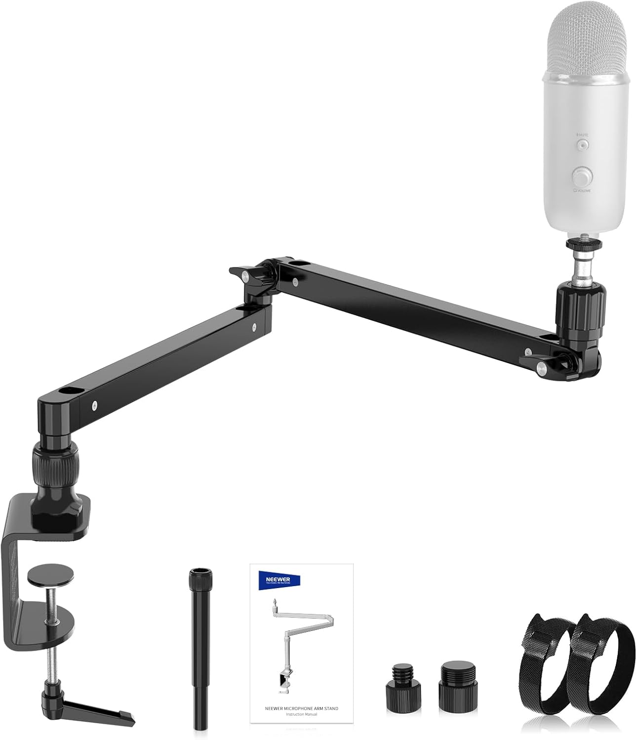 NEEWER Low Profile Mic Arm Desk Stand Mount with Damping, 360° Swivel Articulating Boom Arms with Heighten Pole & Cable Management Channels for Microphone Podcast Gaming Streaming Zoom Calls, MST002