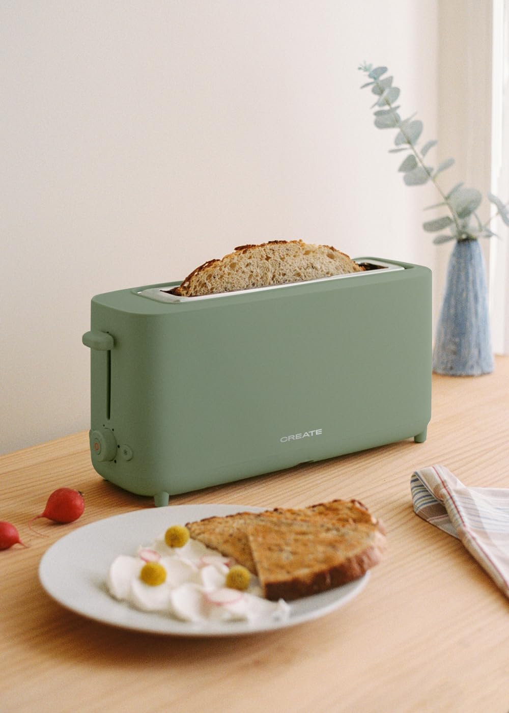 CREATE/TOAST STUDIO XL/Tostador de pan verde sage / 6 Niveles de potencia, bandeja recogemigas, termostato, descongelación, sistema de seguridad, 950W