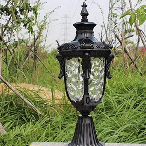 BTBAM American Retro Outdoor Post Light Waterproof IP55 Exterior Courtyard Street Balcony Decor Pillar Lamp Garden Villas Fences Aisle Glass Column Lantern E27 (Color : Black)