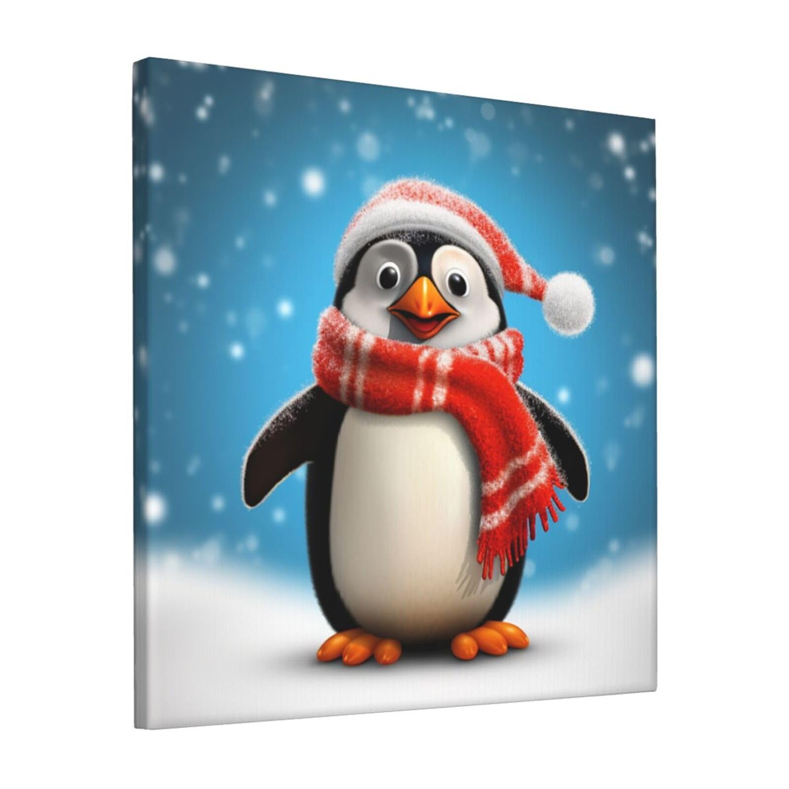 KLOPH Christmas Funny Penguin Canvas Wall Art for Living Room 12"x12" Modern Artwork Painting for Bathroom Hanging Canvas Prints Aesthetic Wallart for Bedroom Kitchen Office Wall Decor