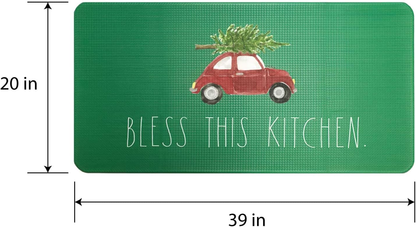 Rae Dunn Anti Fatigue Mat for Standing - 20 Inch x 30 Inch - Cushion Foam Rubber Kitchen Mat for Floor - Non Skid Non Slip Pad for Back Pain, Knee Support, Foot Comfort - Green Bless This Kitchen