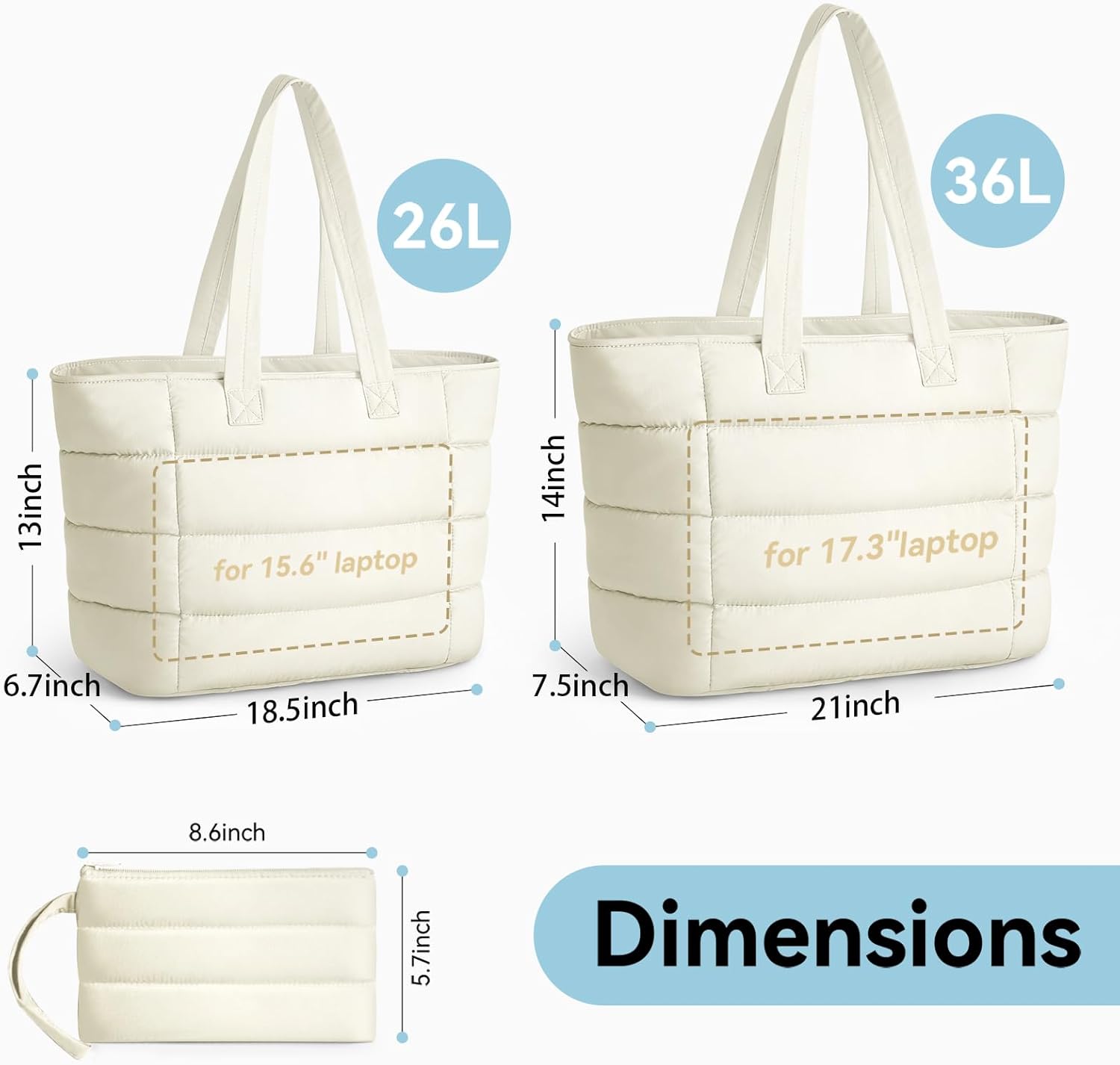 Puffer Tote Bag for Women, Lightweight Puffy Shoulder Bag with Handbag for Travel, Work, Gym, Laptop Bag for Nurse Teacher - Image 3