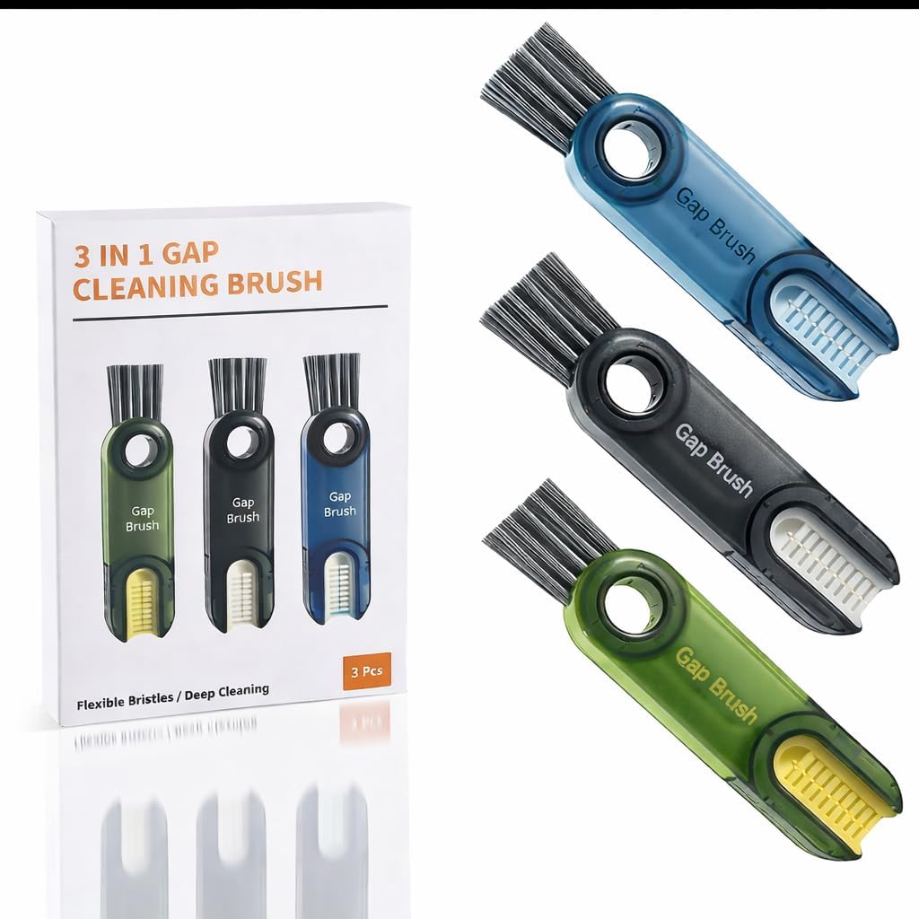 3 in 1 Cup Lid Gap Cleaning Brush Set, Multifunctional Insulation Bottle Cleaning Tools, Mutipurpose Tiny Silicone Cup Holder Cleaner, Home Kitchen Cleaning Tools (Black Color)