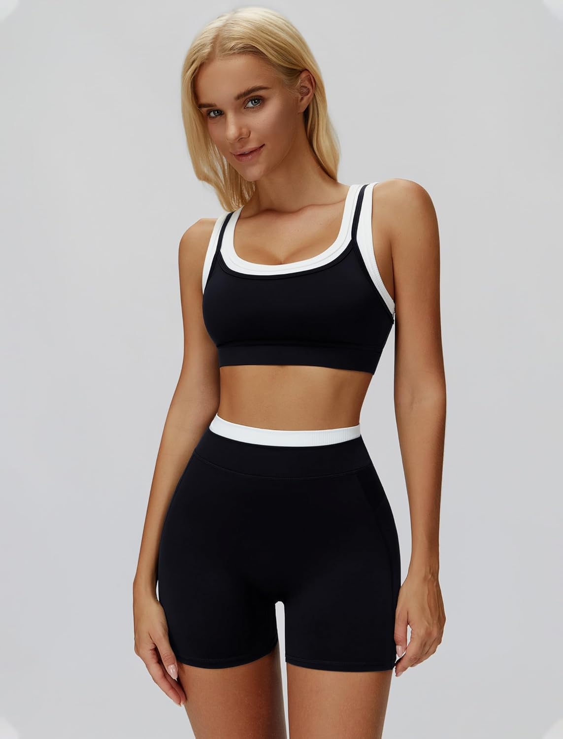 QBGJTD Two Piece Workout Sets for Women Square Neck Sports Bra and Scrunch Butt Lifting Shorts Gym Yoga Active Wear Outfits