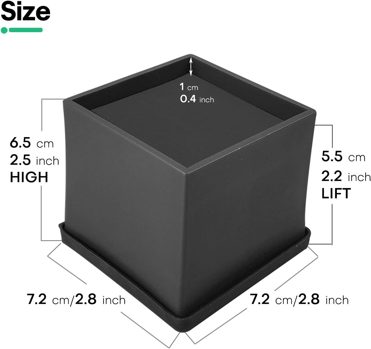 aspeike 2.5 Inch Bed Risers | Self-Adhesive Furniture Risers|Heavy Duty Risers for Cabinet, Desk, Chair Sofa, Table,Cupboard Supports up to 2,200 lbs (4 Piece Set, Black)
