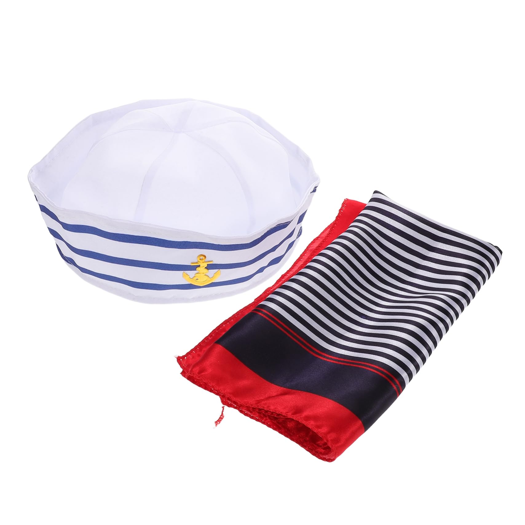 COLLBATH Unique Captain Hat Set Scarf Navy Blue Striped for Outdoor Boat Captain and Costume Parties