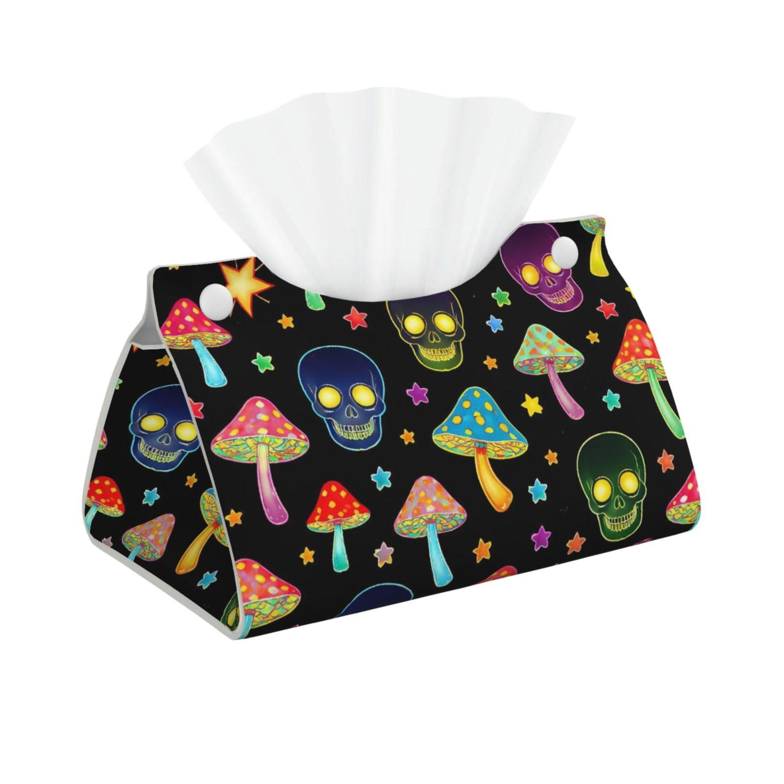 Colorful Trippy Mushrooms Skulls Long Tissue Box Cover Holder Home Decor Aesthetic 7.87'' x 5.12'' x 0.98''