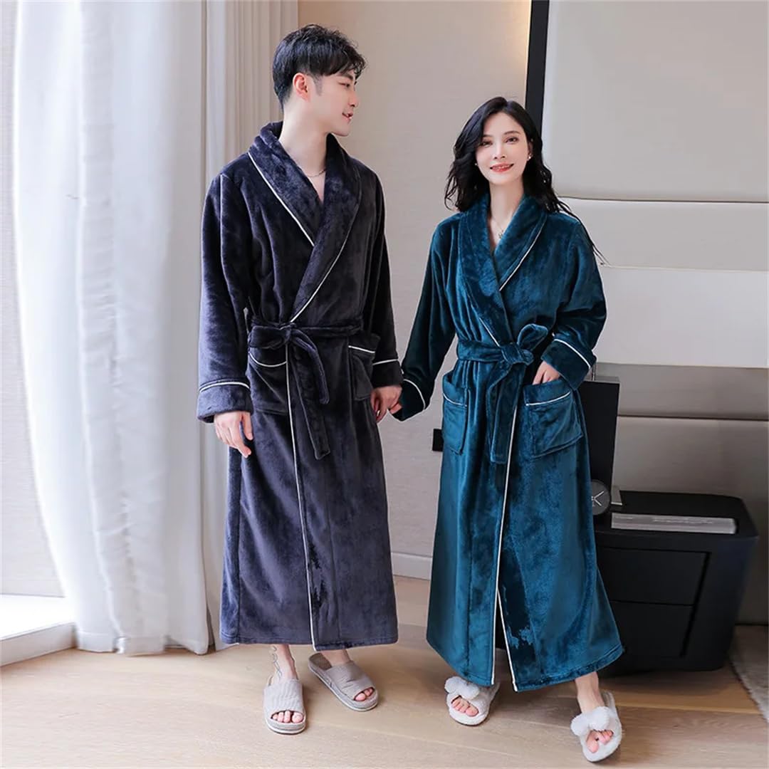 Albornoz de invierno para hombre y mujer, de forro polar mullido, para dormir y dormir largo, para hotel y spa