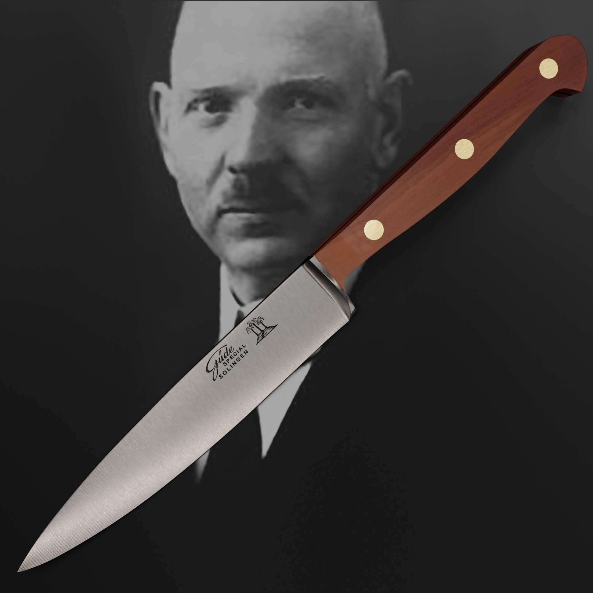 GÜDE Solingen Tradition - Spickmesser geschmiedet, 13 cm, Pflaumenholz, K.GÜDE, Office Messer, Handmade Germany, Braun