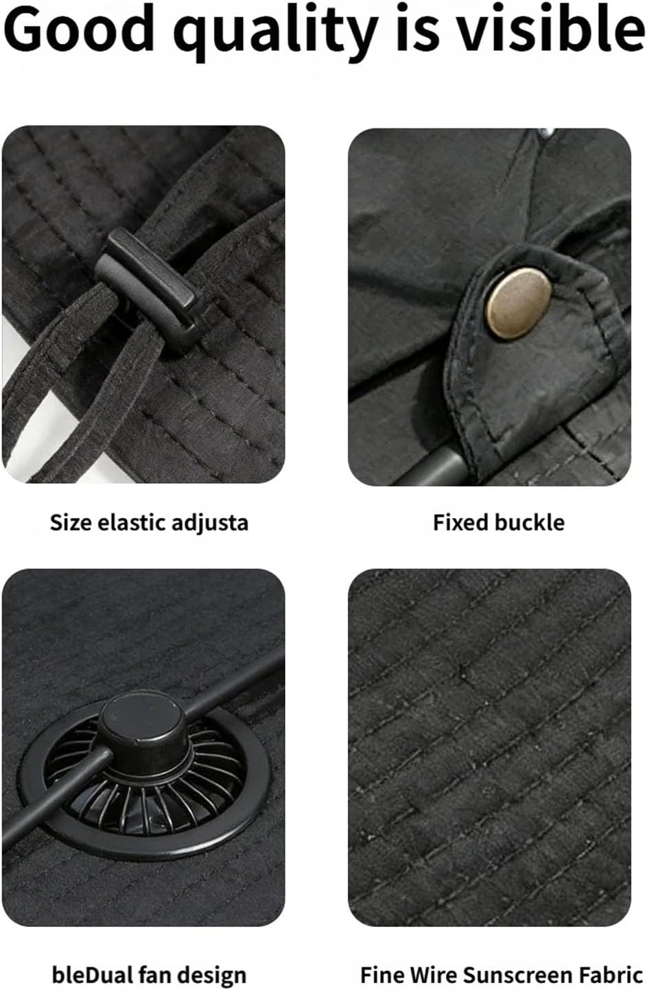 2-in-1 Hands-Free Hat Fan, Detachable Neck Fan, USB Rechargeable Dual Fans, UPF50+ Sun Protection, Portable Cooling Hat for Unisex Camping Hiking (Grey)