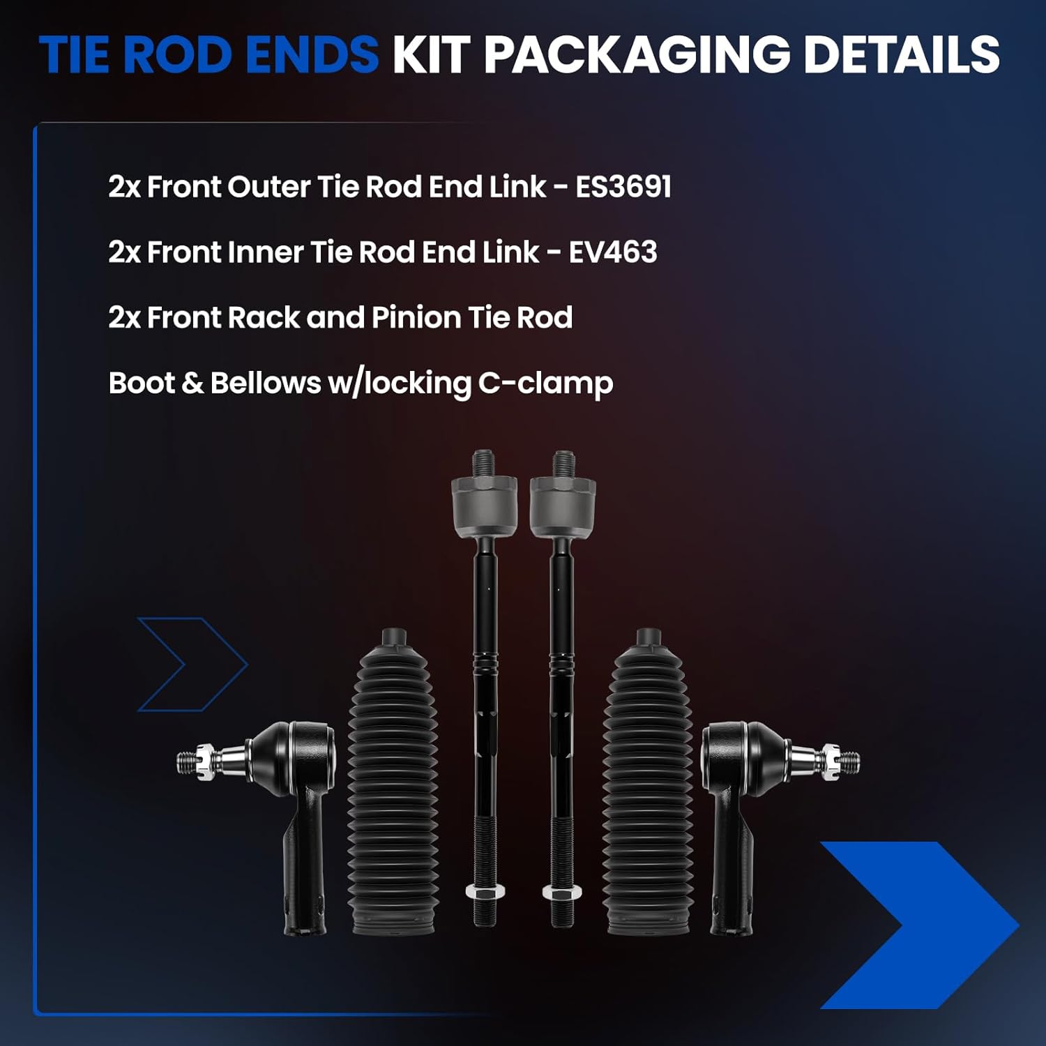6-PC Tie Rod Ends Kits Compatible with Ford F-150 2004-2008,2xOuter tie ES3691,2xInner EV463,2xdust cover