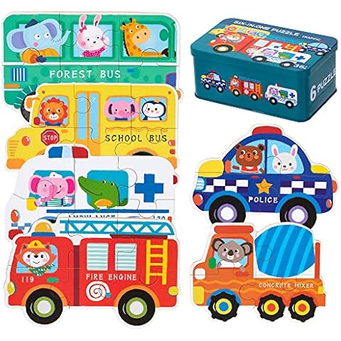 6 Pack Rompecabezas de Vehículos de Madera Cover
