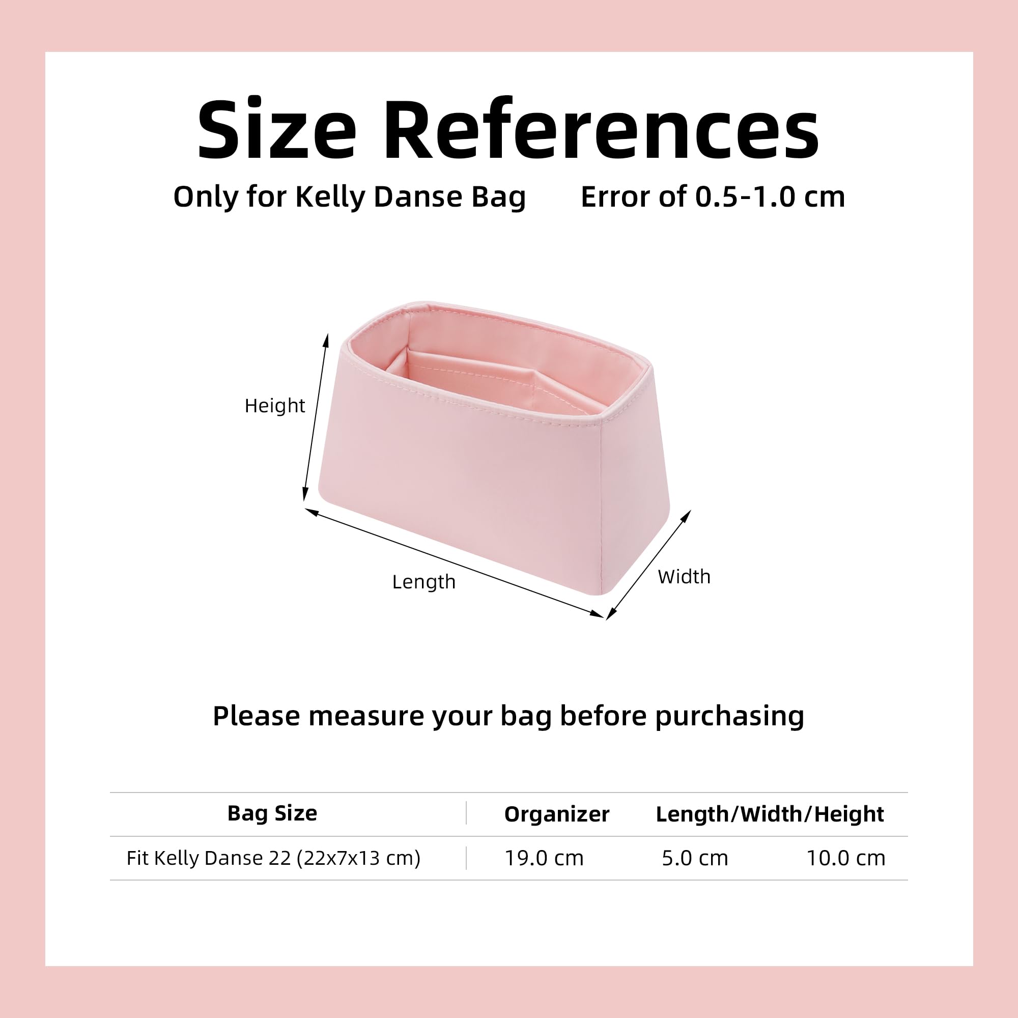 DGAZ Organizador de Bolso de Seda Premium, Inserto Ligero Compatible con Kelly Danse 22, Forro Interior Elegante que Protege y Organiza (Rosa Sakura)