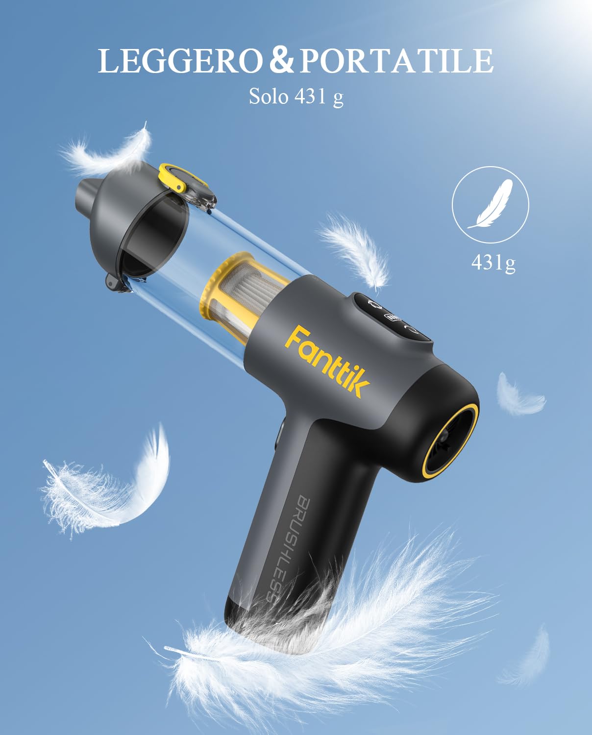 Fanttik Slim V9 Mix Aspirapolvere per Auto 4 in 1, Portatile ad Alta Potenza 12000PA con Display LCD, Mini Spolverino con Tastiera per Auto e Casa