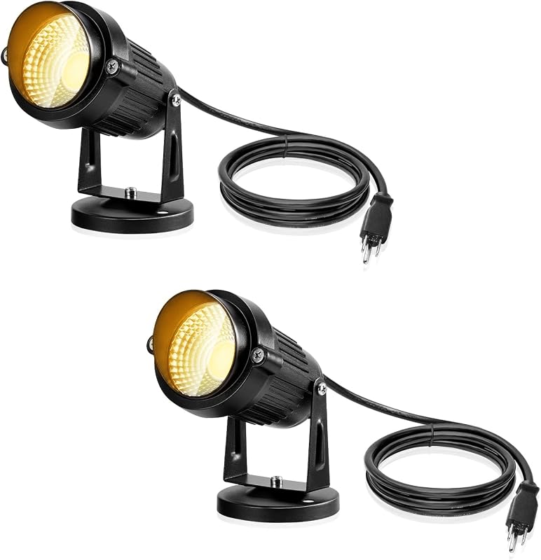 Landscape Lights - 5W 110V Outdoor Spotlight - Waterproof IP65-3000K Warm White LED Landscape Lights - 5ft Cable for Yard Garden Patio Driveway House (Include Spike) (2 Pack)