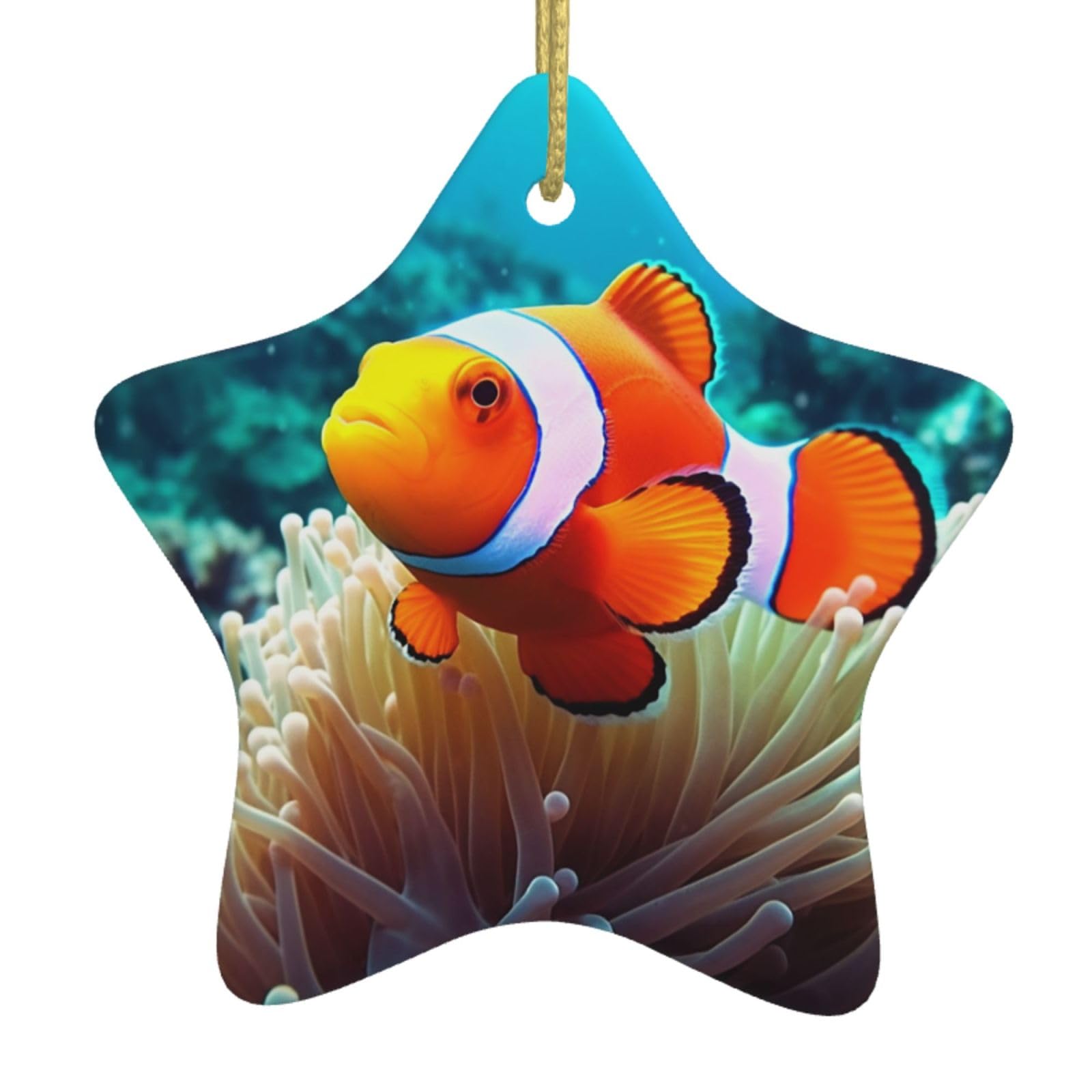 Ceramic Christmas Tree Hanging Ornaments with Gold Ropes Christmas Tree Decorations Star Ceramic Clown Fish Pendant Keepsake Decorations for Holiday Xmas Gift Ideas
