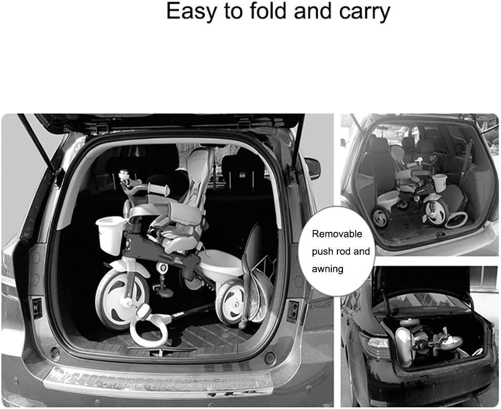 Three-Wheeled Trike, Children's Tricycle with Sunshade, 1-6 Year Old Baby Outdoor Tricycle Rear Button Fence Design, red