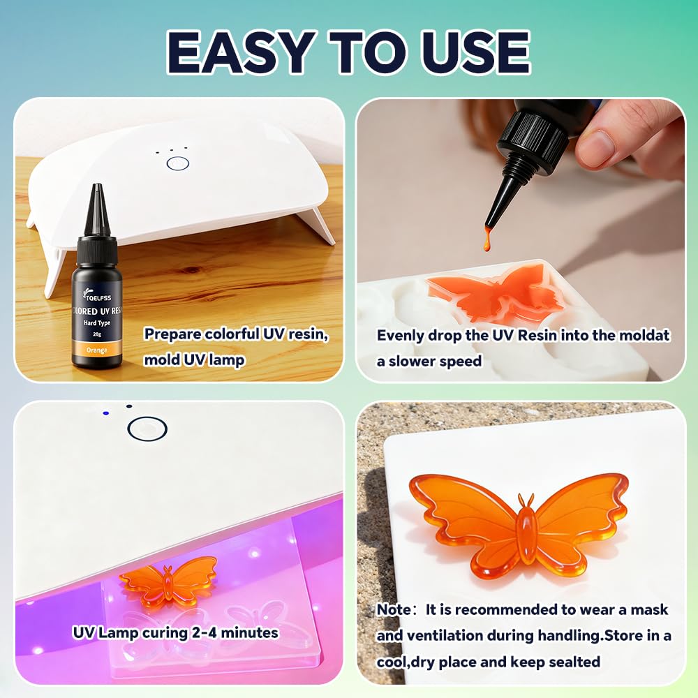 UV Resin, 24 Colors UV Curable Hard Resins, Colored&Fast Curing&Odorless and Clear UV Resins kit for Crafts, Jewelry Making, Colored Resin Casting and Coating(20g/0.68oz Each) - Image 5