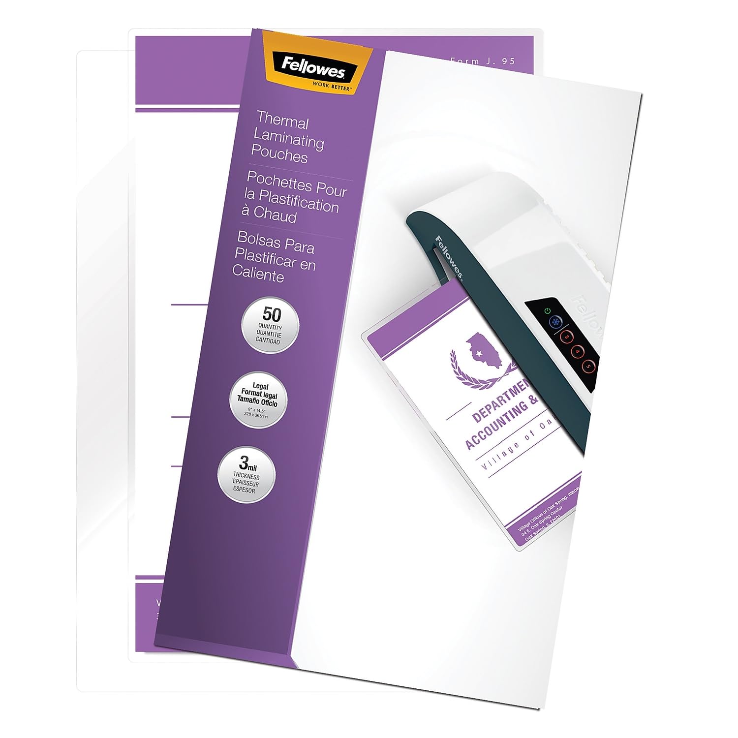 Fellowes 52226 Laminating Pouches,Lgl,3Mil,14-1/2