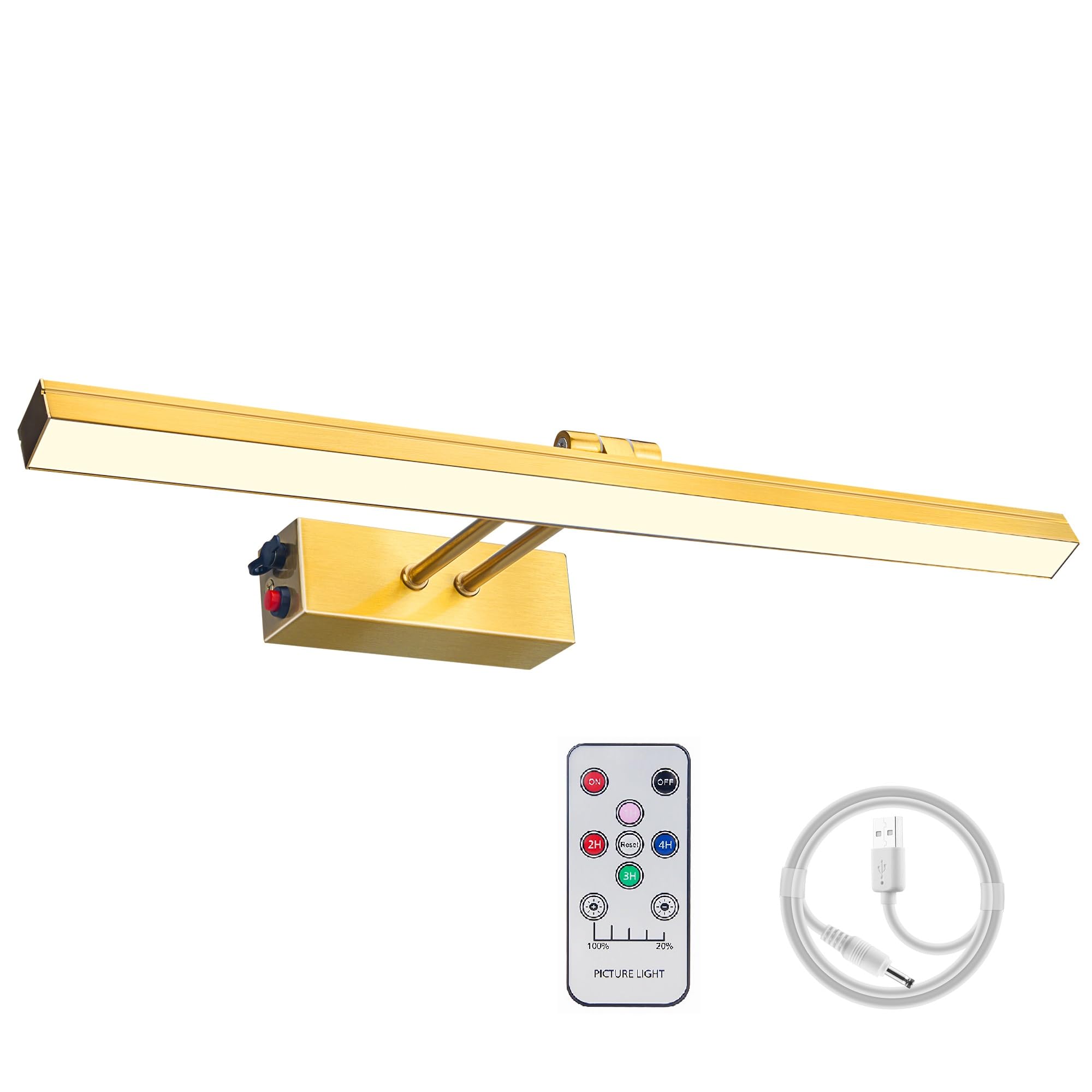 FUNCHDAY Picture Light Wireless,17inch Picture Light Battery Operated,Remote Control Painting Light with Timer and Dimmable,Full Metal Art Light for Display,Wall,Artwork,Portrait,Gallery (Brass)