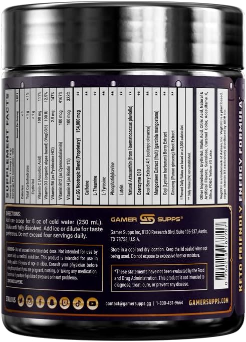 Gamer Supps GG® Energy - Crusaderade by SwaggerSouls (100 Servings) - Keto Friendly Gaming Energy and Nootropic Blend, Sugar Free + Organic Caffeine + Vitamins + Immune Support, Powder Drink - Image 4