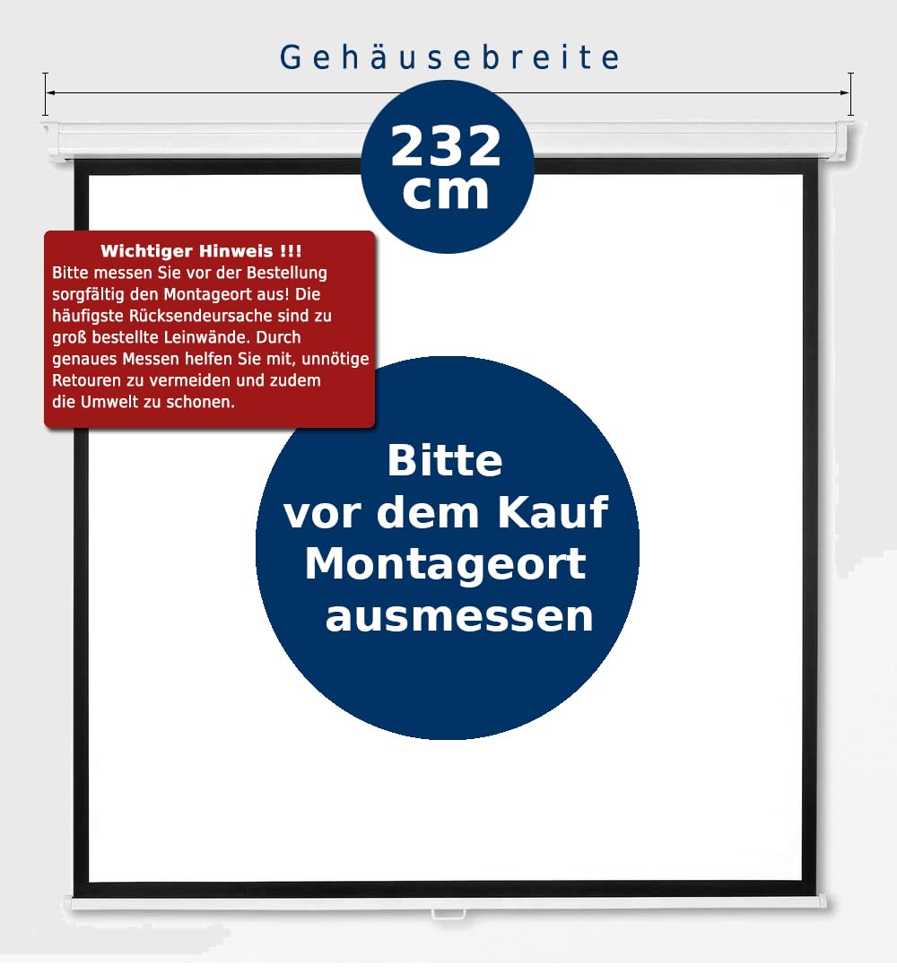 SlenderLine Professional ekran zwijany 220 x 220 cm | 122 cale | format obrazu 1:1 | gotowy do domu: 232 cm | uniwersalne ekran projekcyjny do kina domowego i prezentacji | montaż sufitowy i ścienny