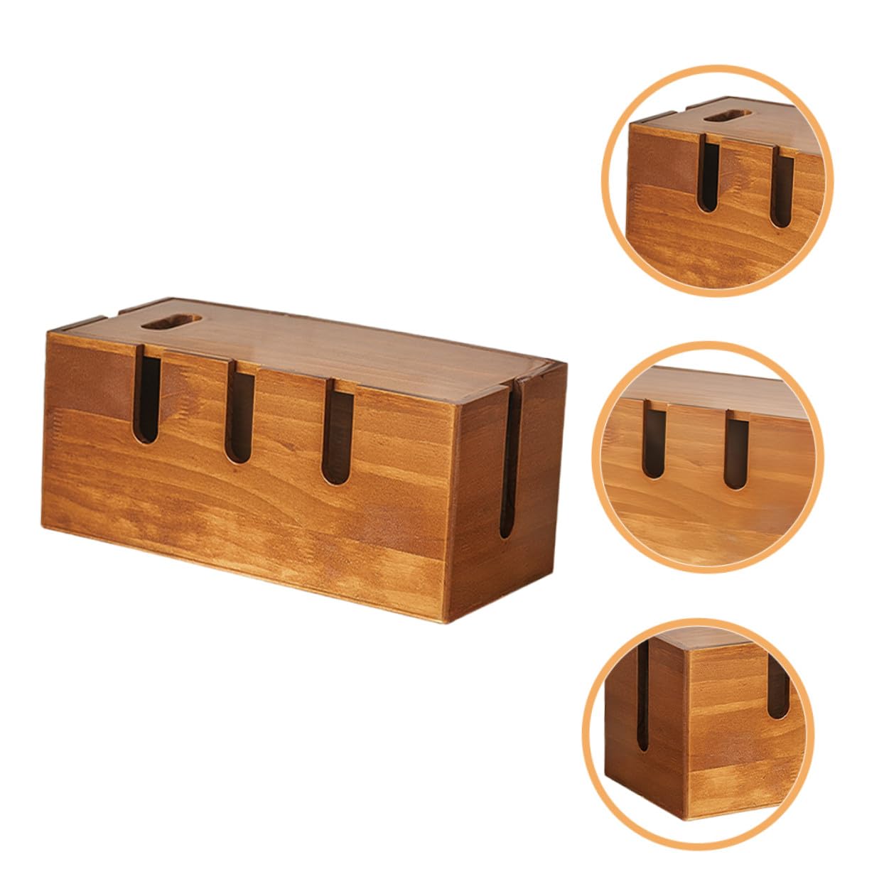 Housoutil Caja Organizadora Diseño Rústico de Madera de Gestión de Cables Tapa y Función de Organización de Escritorio para Oficina y Hogar
