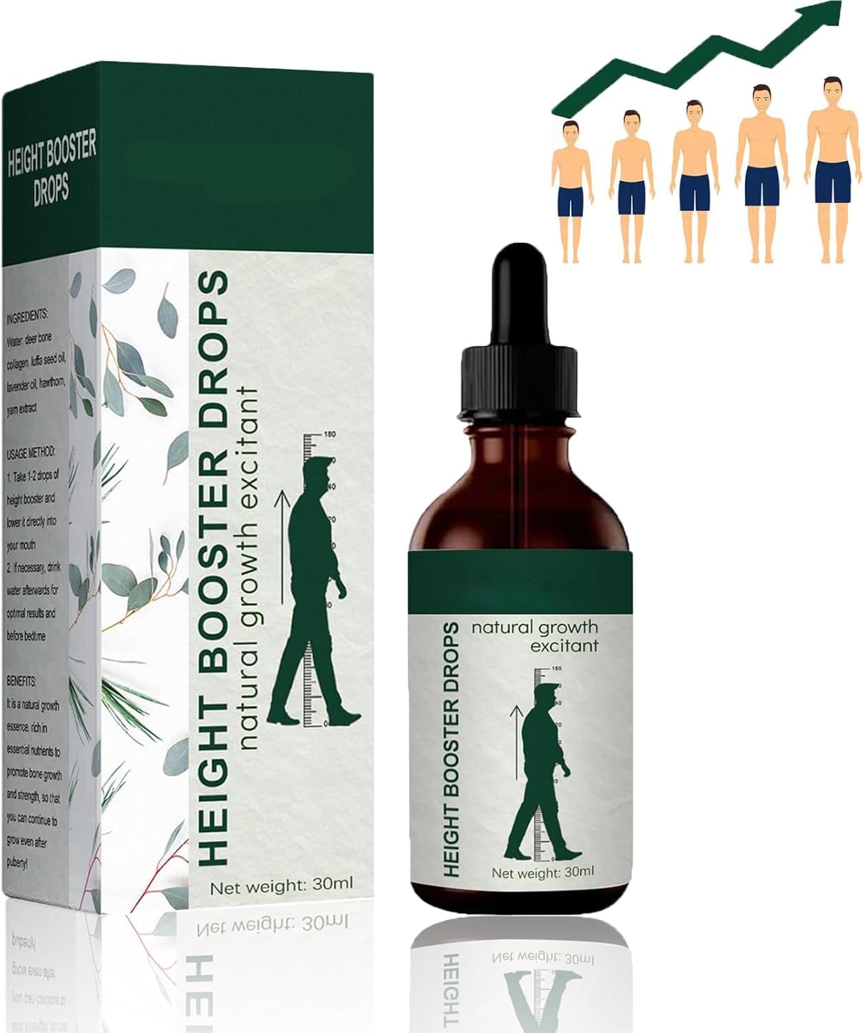 Height Increase Drops, Natural Growth Oil for Adults, Supports Bone Growth & Height Increase