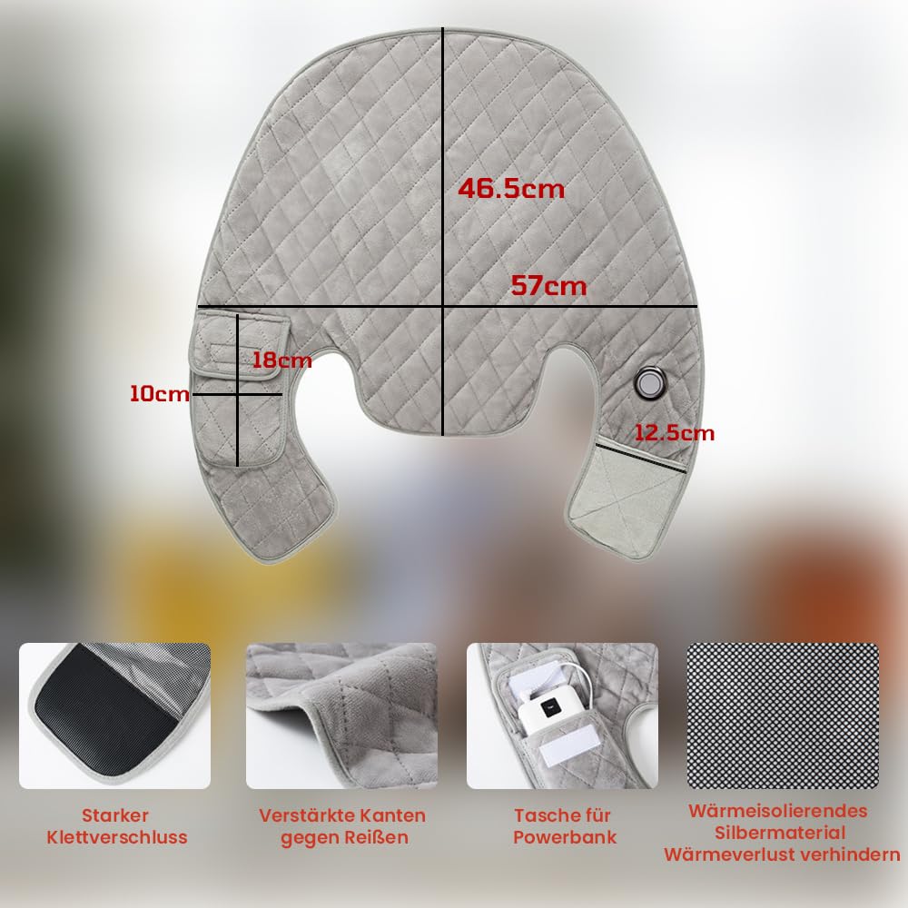 Coussin Chauffant Sans Fil Portatif avec Batterie 16000mAh, 3 Températures & Arrêt Automatique pour Cervicales et Épaules