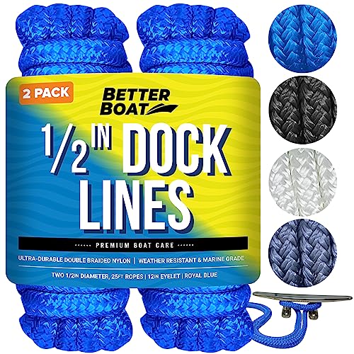 Image of Dock Lines for Boats 1 /2 inch x 25ft, 2 Pack Double Braided Nylon Boat Rope