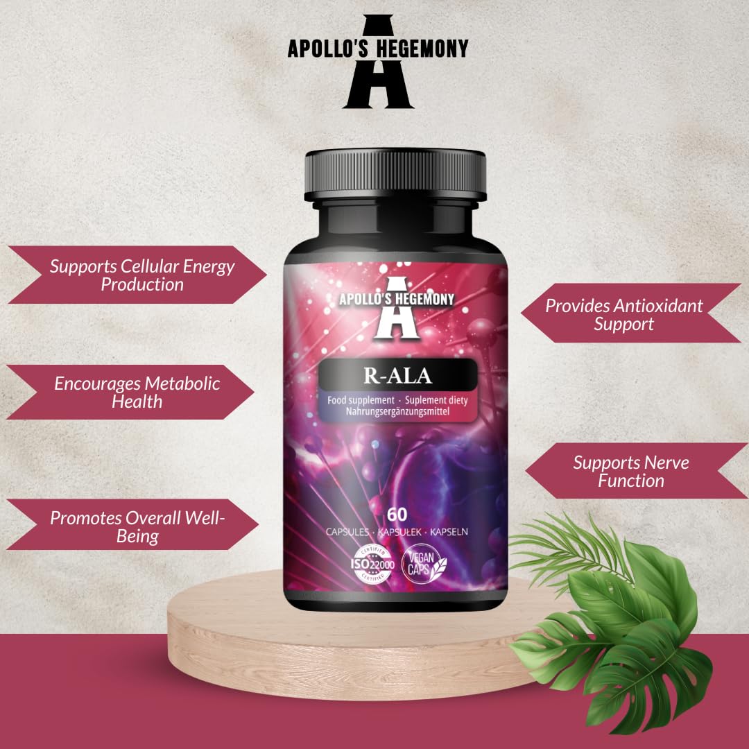 R-Alpha Lipoic Acid 200 mg par gélule - 60 gélules végétaliennes - 2 mois d'approvisionnement - Soutient le métabolisme du glucose et la santé mitochondriale - par Apollo's Hegemony