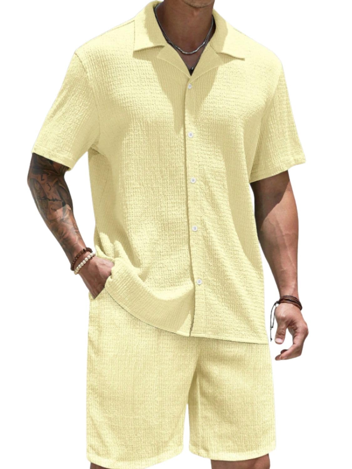 Men’s Shirt and Shorts Co-Ord Set | Summer Casual Matching Outfit | Breathable Casual Two Piece Set for Beach | Travel | Vacation Wear-picture-56