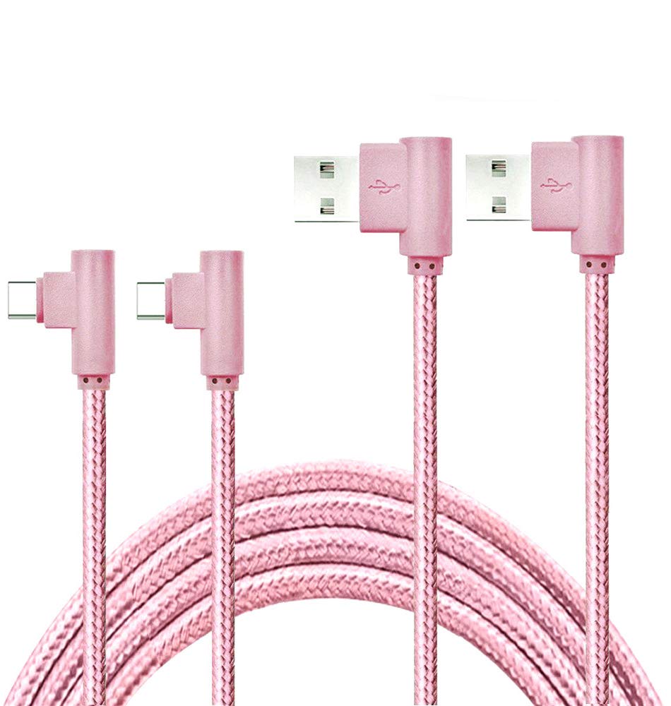 BLUELEC Type C 90 Degree Cable(USB 2.0) 2Pcs 10ft Nylon Braided Angled USB Type C Sync & Charging Cable Compatible for Samsung Galaxy S9 S8, Note 8, LG G6 G5 V20, Google Pixel, Nexus 5X/6P [Rose gold]