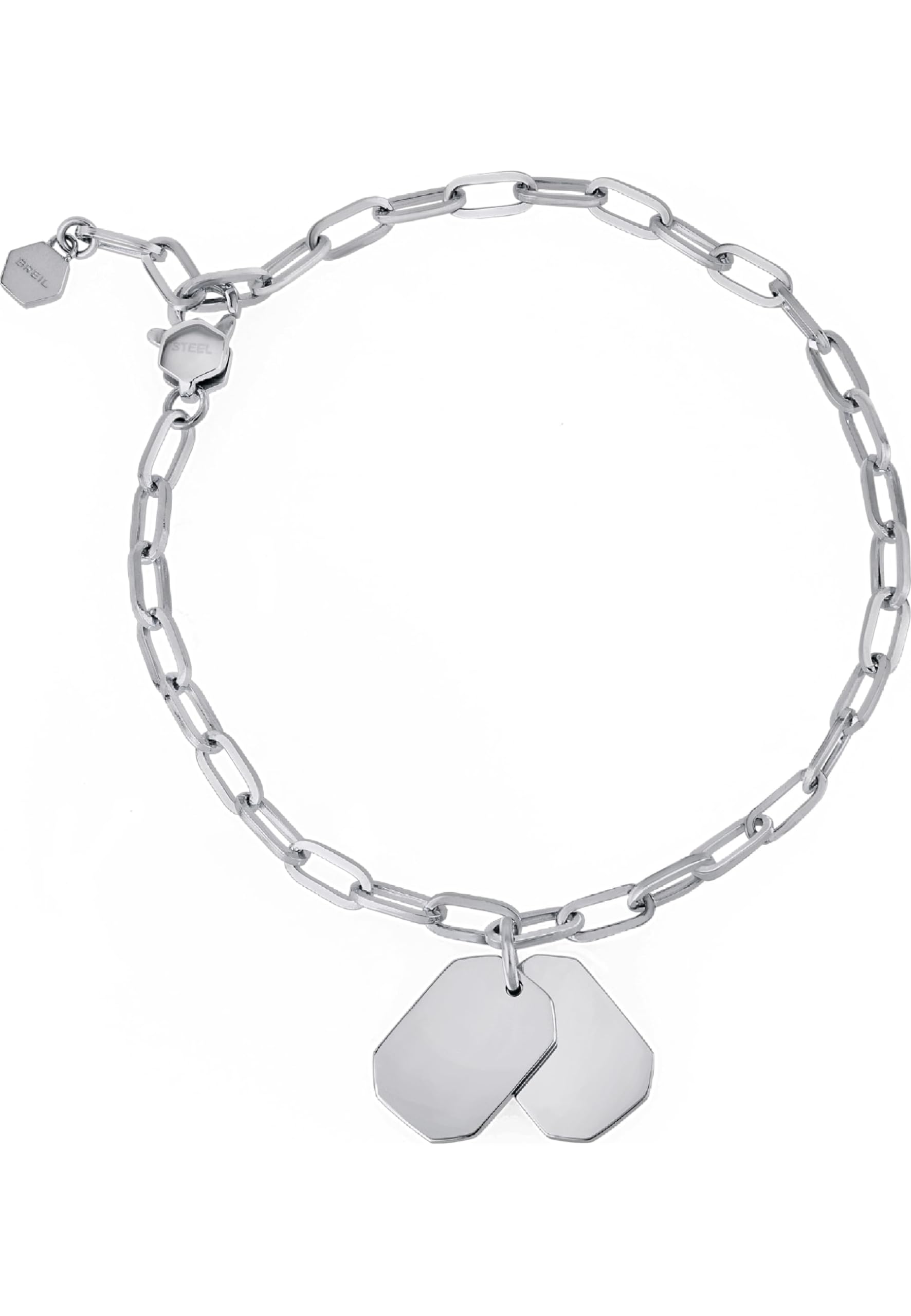 BREIL Pulsera de la Colección Private Code, Pulsera de Acero Inoxidable con Elementos Personalizables de Acero y Acabado Brillante, Longitud Ajustable hasta 21 cm