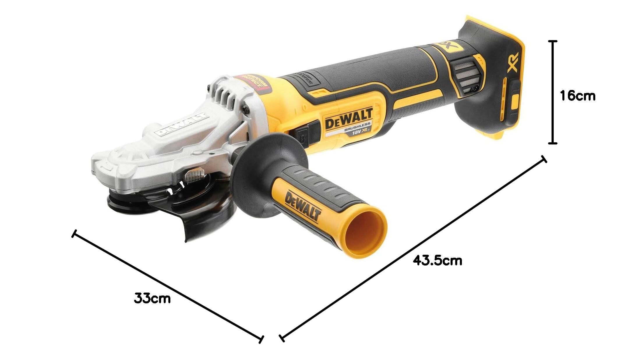 Dewalt DCG405FNT-XJ płaska głowica WKS 125 mm, 18 V (podstawowa), czarny/żółty