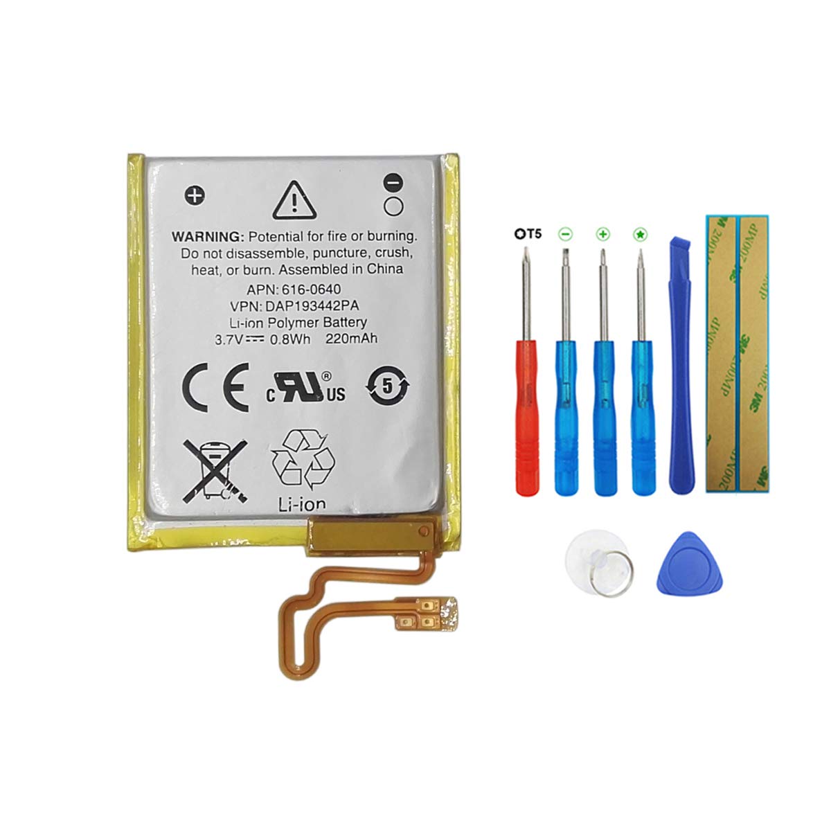 616-0640 616-0639 Battery Compatible with iPod Nano 7,iPod Nano 7th,iPod Nano 5th16G,A1446 with Tools