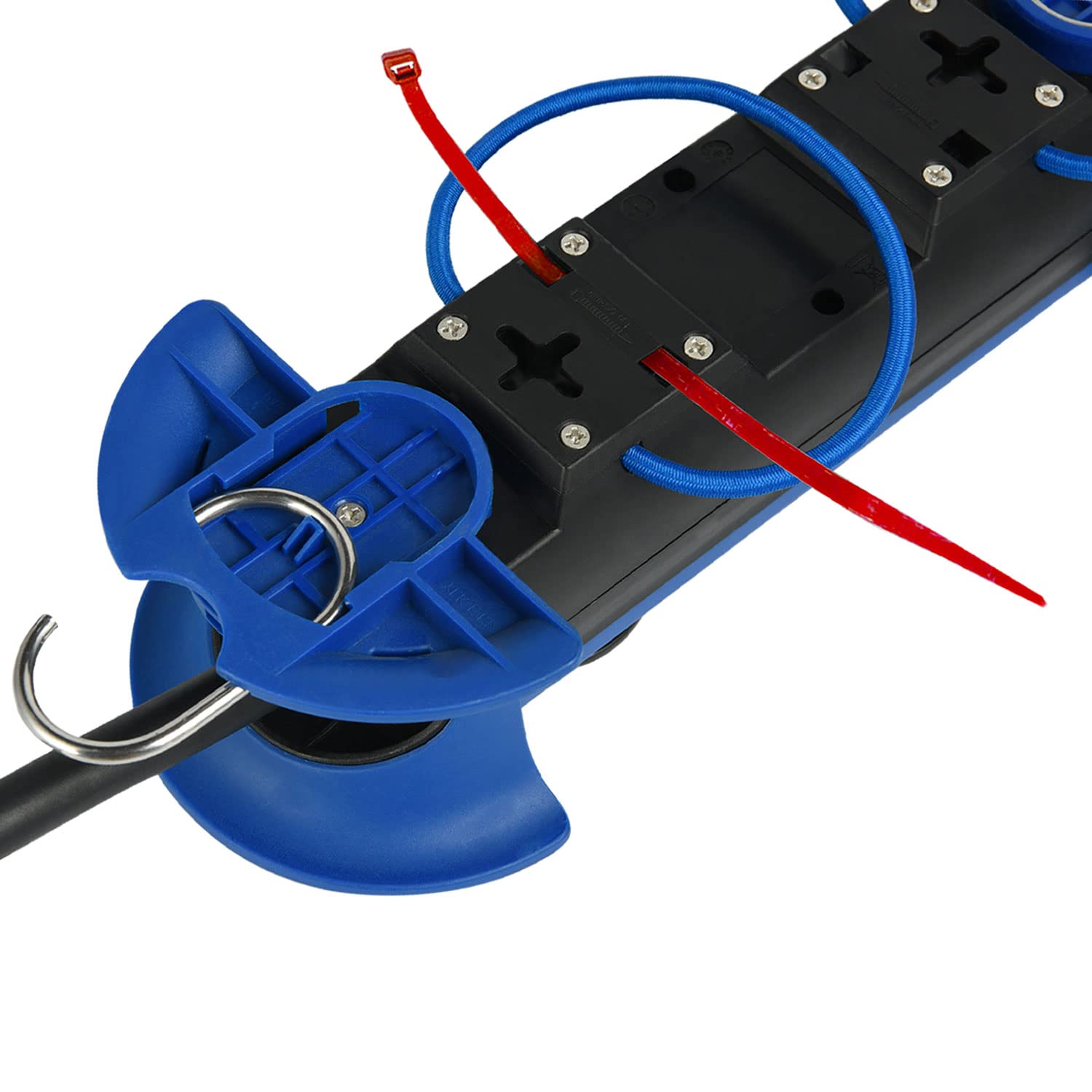 Electraline 62575 Regleta Base Multiple/Prolongador IP44, 1 Toma CEE + 3 Tomas Schuko con Enchufe CEE IP44, Colgante con 2 Ganchos, Cable de Goma H07RN-F 3G1.5 10M, para Campistas, Caravan, Camping