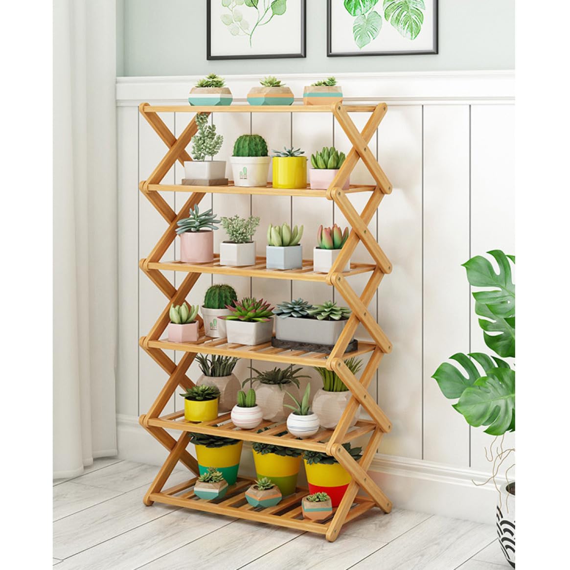 Amazon.co.jp: MJKQ9 ラック 4段 庭 ガーデンラック 見せる収納 竹製