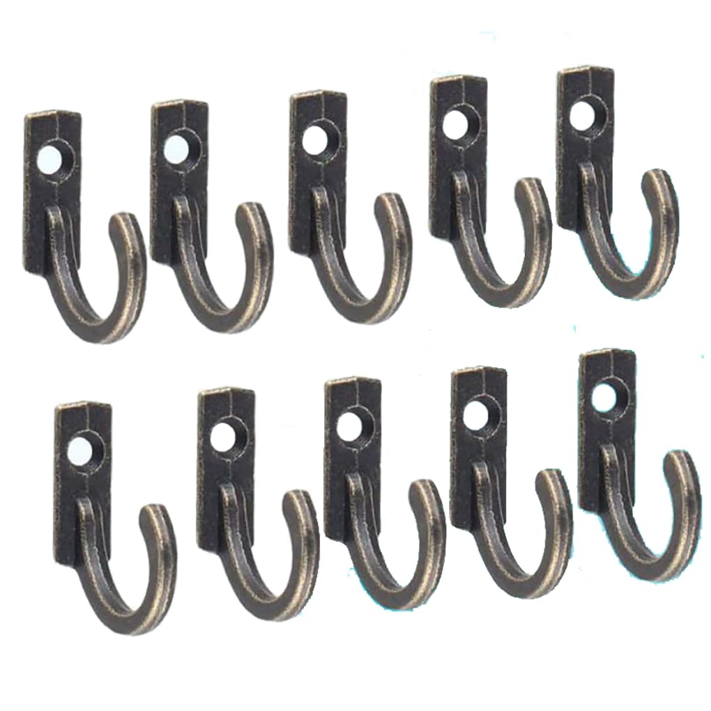 Ttiy Bronze Zinc Alloy Wall Hook Heavy Duty Robe Hooks Metal Cloth Hanger For Door Hanging Keys Scarf With Screws 10Pcs Size 10