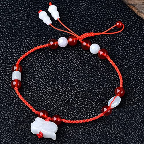 Pulsera de tobillo de jade ajustable con colgante Wu Lou para equilibrio Reiki