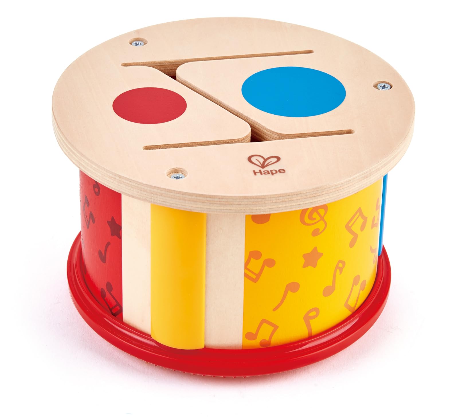 Hape Tamburo a due facce con bacchetta in legno | Diverse modalità di uso per esplorare suoni e musica dai 12 mesi