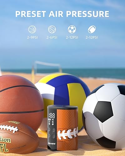 Miniatura 7 de Woowind Bomba eléctrica de baloncesto con indicador de presión, iluminación LED y banco de energía, inflador de bolas portátil automático con aguja