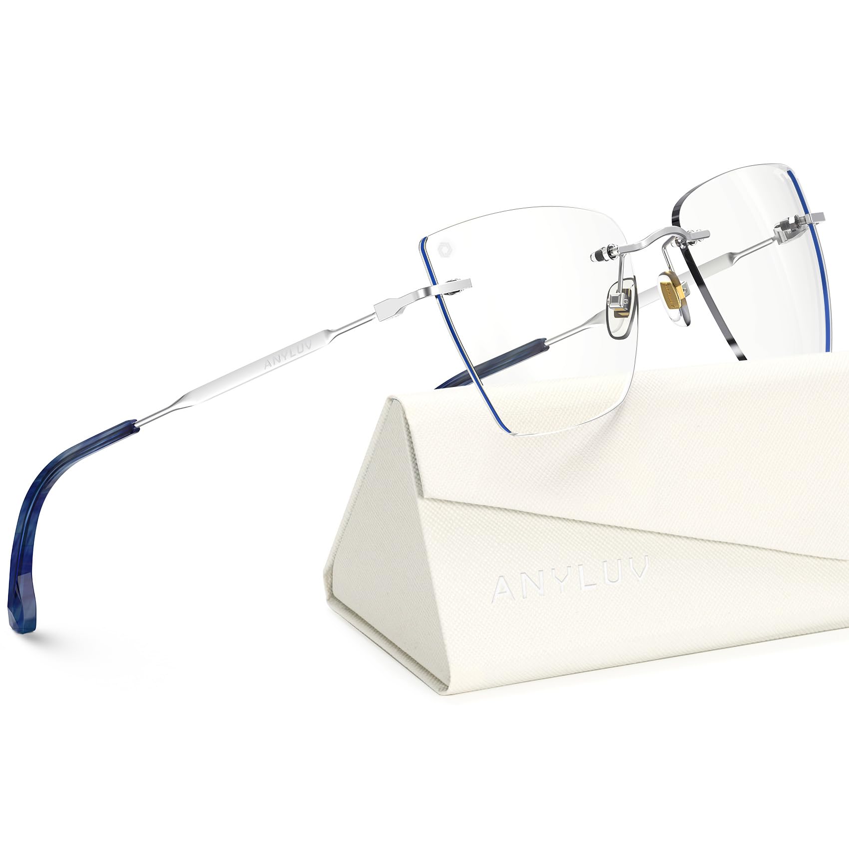 ANYLUV Rimless Blue Light Glasses for Women/Men, Fashion Lightweight Blue Light Blocking Glasses with Stylish Metal Temples