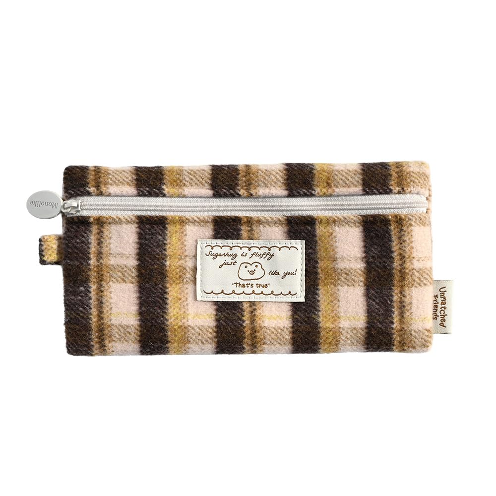 Monolike Unmatched Friends Old Check Pencil Case, Brown - Pencil Pouch, Portable Pencil Bag, Pencil Case, Office Pouch case, Cushion, Soft, Vintage