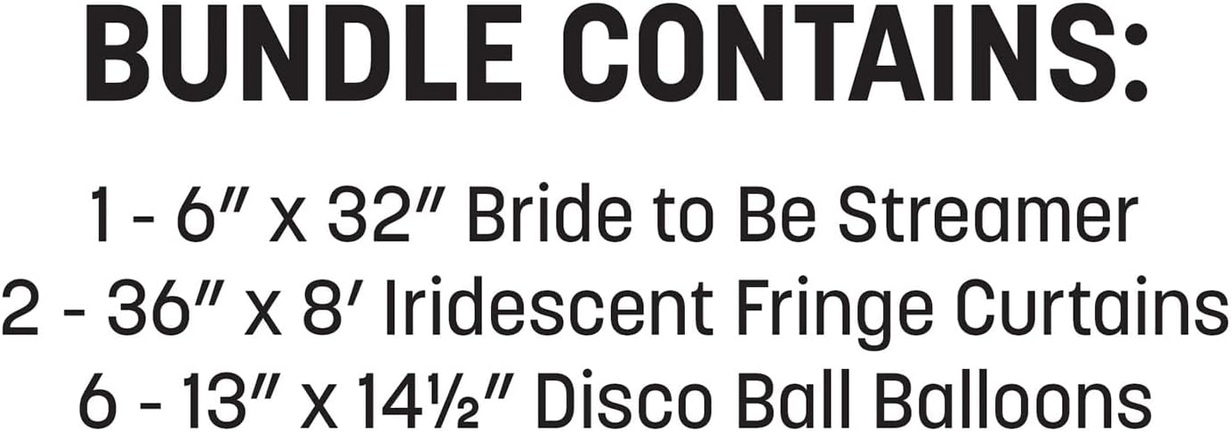 Beistle Bride to Be Disco Backdrop Bundle – Glitter Script Banner, 6 Disco Ball Balloons & 2 Iridescent Fringe Curtains, Bachelorette Photo Booth Decorations, Bridal Shower & Engagement Party Décor