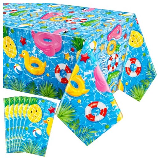 Thyle 6 Pcs Pool Party Tablecloth Plastic Summer Beach Table Cover 54 x 108 Inch Disposable Hawaiian Tablecloth Pool Party Decorations for Summer Ocean Beach Swimming Pool Birthday Party Supplies
