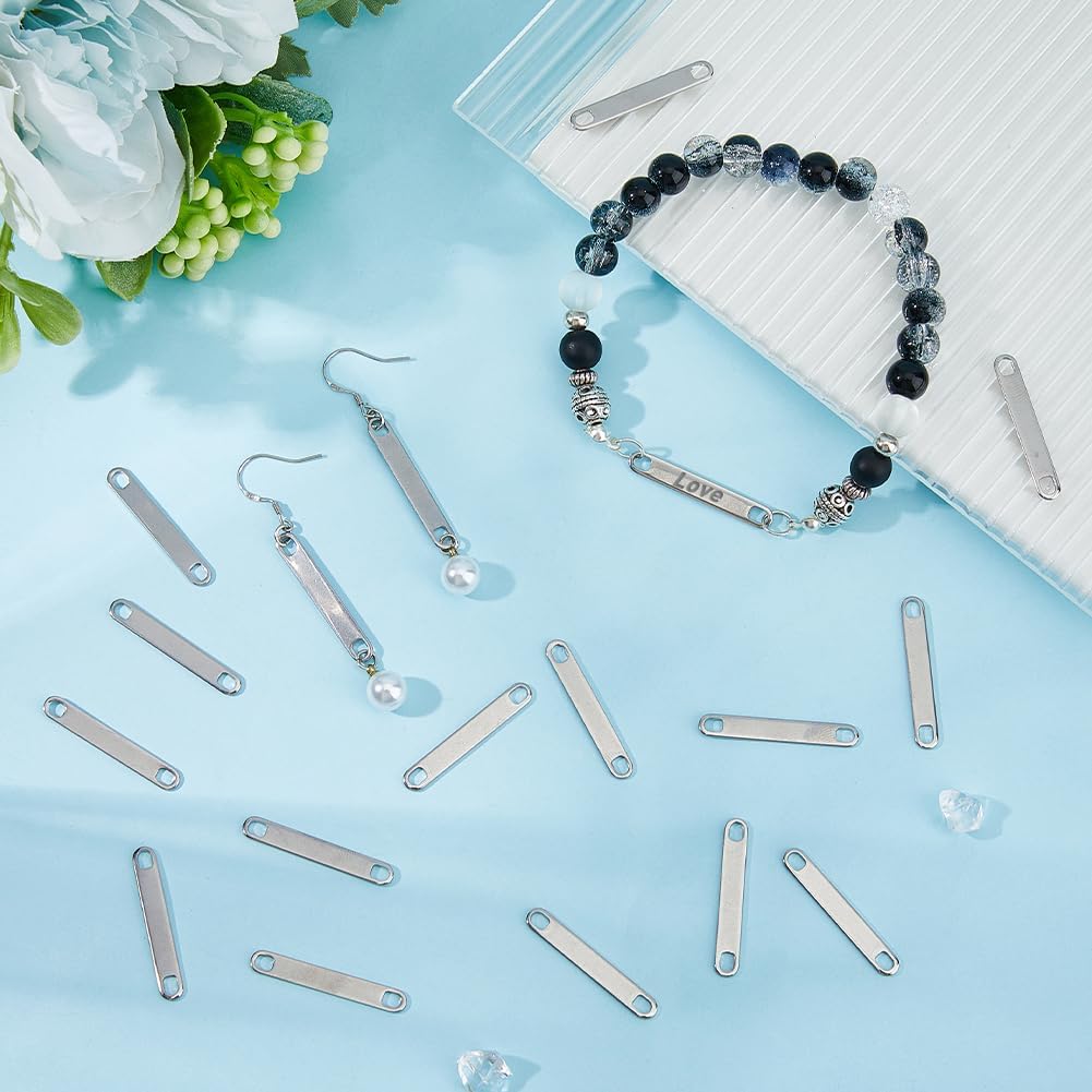 DICOSMETIC 60Pcs Stainless Steel Blank Tags Metal Engraving Blanks Stamping Rectangle Blanks Charm Tag Connector Charms Pendants with 2 Holes for Necklace Jewelry Making DIY Craft - Image 4