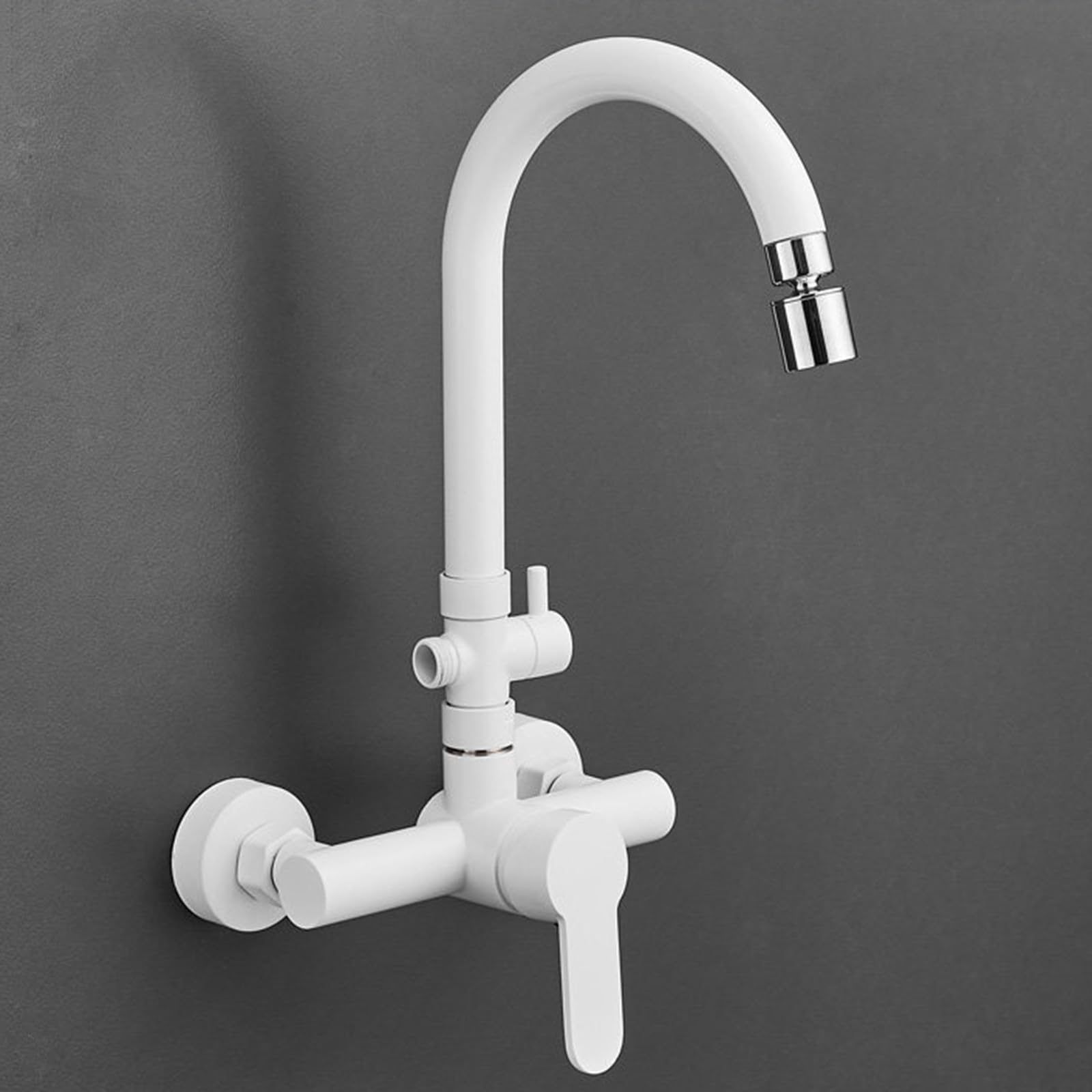 Rubinetto per Lavatrice A Muro Modalità Doppia Uscita Dell'Acqua Rubinetto Doppia Uscita Bagno In Ottone Acqua Calda E Fredda,Bianco